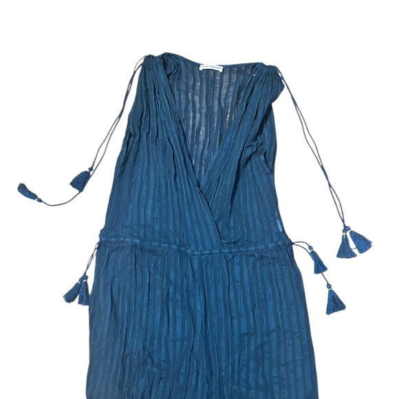 Ulla Johnson Navy Striped Jumpsuit Size 8 NWOT Tassels V Neck - Picture 3 of 11